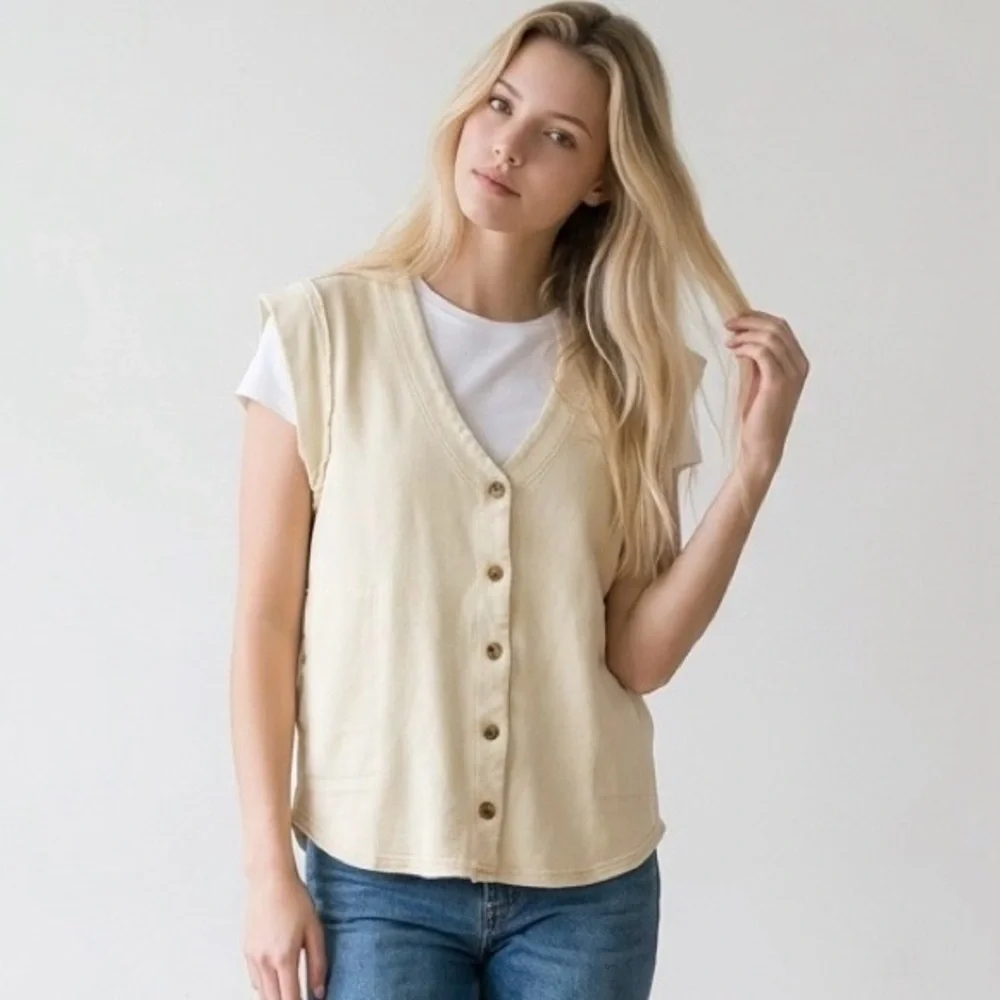 Free People Beach Womens Cardigan Small Cotton Oversized Boho Minimalist Relaxed